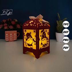 christmas gnome paper cut lantern light box template, svg template cricut, cutting cricut