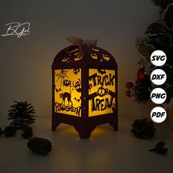 halloween 3 paper cut lantern light box template, svg template cricut, cutting cricut, 3d lantern paper cut lightbox svg