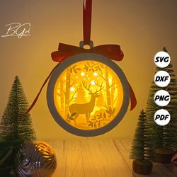 Christmas Deer Paper Cut Lantern Svg File, Christmas Ornament Lantern Paper Cut, Christmas Lantern Svg Template, Diy