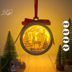 Christmas Deer 2 Paper Cut Lantern Svg File, Christmas Ornament Lantern Paper Cut, Christmas Lantern Svg Template, Diy