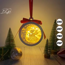 christmas angel paper cut lantern svg file, christmas ornament lantern paper cut, christmas lantern svg template, diy