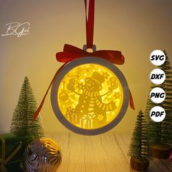 christmas snowman paper cut lantern svg file, christmas ornament lantern paper cut, christmas lantern svg template, diy