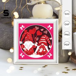 valentine's day gnome paper cut light box template, sillhouette, 3d papercut lightbox svg file diy, cutting cricut, svg