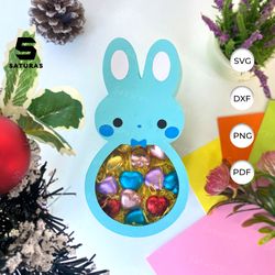 blue easter bunny candy box paper cut light box template, sillhouette, 3d papercut lightbox svg file diy, cutting cricut