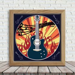 guitar paper cut light box template, sillhouette, 3d papercut lightbox svg file diy, cutting cricut, svg template cricut