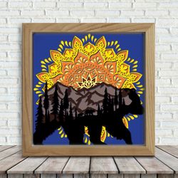 mountain bear paper cut light box template, sillhouette, 3d papercut lightbox svg file diy, cutting cricut, svg template