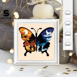 butterfly love story paper cut light box template, sillhouette, 3d papercut lightbox svg file diy, cutting cricut, svg t