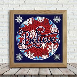 christmas believe paper cut light box template, sillhouette, 3d papercut lightbox svg file diy, cutting cricut