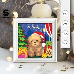 christmas dog paper cut light box template, sillhouette, 3d papercut lightbox svg file diy, cutting cricut, svg template