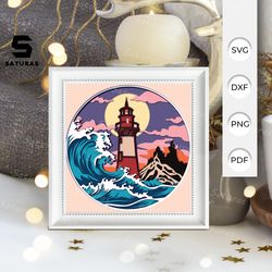 lighthouse 10 paper cut light box template, sillhouette, 3d papercut lightbox svg file diy, cutting cricut, svg template