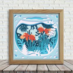 fish paper cut light box template, sillhouette, 3d papercut lightbox svg file diy, cutting cricut, svg template cricut,