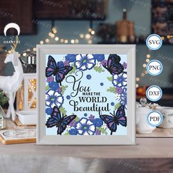 you make the world are beauty shadow box svg, mom paper cut light box, shadow box template for cicut diy, 3d light box s