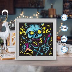 spooky skull shadow box svg, halloween paper cut light box, shadow box template for cicut diy, 3d light box svg handmade