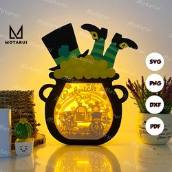 patrick day 1 lucky pot box lamp for easter decor, lucky pot box svg for cricut project diy, lucky pot box shadow box