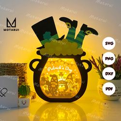 patrick day 3 lucky pot box lamp for easter decor, lucky pot box svg for cricut project diy, lucky pot box shadow box