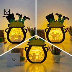 pack 3 lucky pot box lamp for easter decor, lucky pot box svg for cricut project diy, lucky pot box shadow box