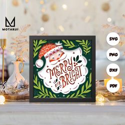 merry bright shadow box svg, merry bright paper cut light box, cricut files, 3d custom name shadow box, layered cardstoc