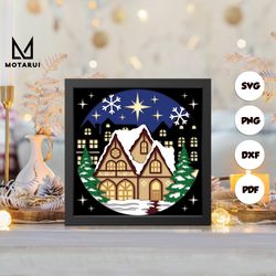 christmas village shadow box svg, christmas paper cut light box, cricut files, 3d nativity scene shadow box, layered car