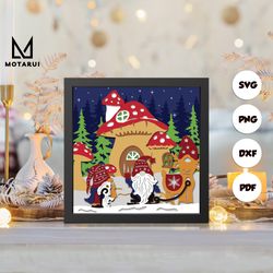 christmas gnome shadow box svg, christmas paper cut light box, cricut files, 3d christmas shadow box, layered cardstock