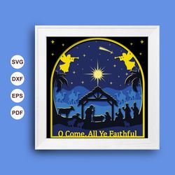 nativity scene shadow box svg, nativity scene paper cut light box, cricut files, 3d nativity scene shadow box, layered c