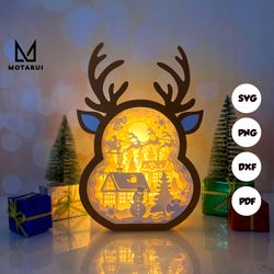 christmas village reindeer box lamp for christmas decor, reindeer box svg for cricut project diy, christmas shadow box 2