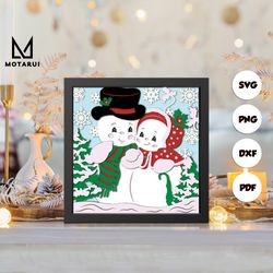 snowman shadow box svg, snowman paper cut light box, cricut files, 3d nativity scene shadow box, layered cardstock svg