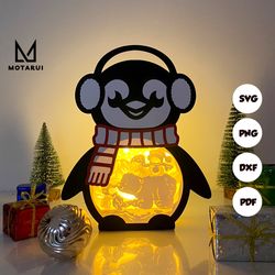 christmas penguin box lamp for christmas decor, penguin box svg for cricut project diy, christmas shadow box 2