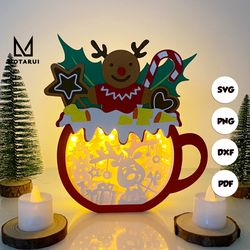 christmas reindeer hot coca gingerbread box lamp for christmas decor, hot coca box svg for cricut project diy, christmas