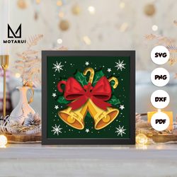 christmas bells shadow box svg, christmas paper cut light box, cricut files, 3d nativity scene shadow box, layered cards