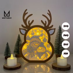 christmas snowman reindeer box lamp for christmas decor, reindeer box svg for cricut project diy, christmas shadow box 2