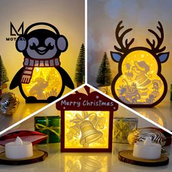 pack 3 christmas box lamp for christmas decor, christmas box svg for cricut project diy, christmas shadow box 31