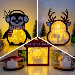 pack 3 christmas 33 box lamp for christmas decor, christmas box svg for cricut project diy, christmas shadow box