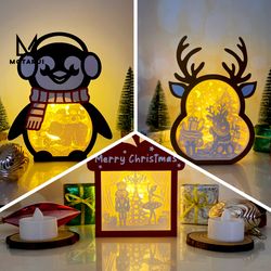 pack 3 christmas 32 box lamp for christmas decor, christmas box svg for cricut project diy, christmas shadow box