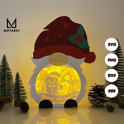 gingerbread christmas gnome box lamp for christmas decor, gnome box svg for cricut project diy, christmas shadow box