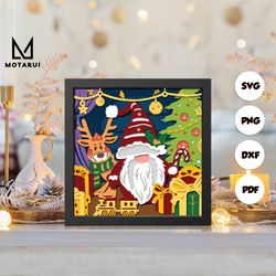 christmas gnome 13 shadow box svg, christmas paper cut light box, cricut files, 3d christmas shadow box