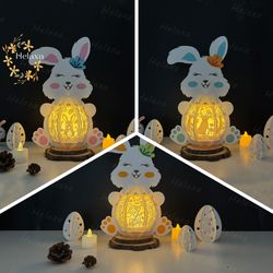 pack 3 bunny lantern pdf, svg, studio template - diy easter paper cut template - bunny easter egg lantern for easter dec