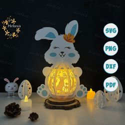 easter 3 bunny lantern pdf, svg, studio template - diy easter paper cut template - bunny easter egg lantern for easter d