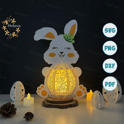 easter 2 bunny lantern pdf, svg, studio template - diy easter paper cut template - bunny easter egg lantern for easter d