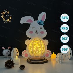 easter 1 bunny lantern pdf, svg, studio template - diy easter paper cut template - bunny easter egg lantern for easter d