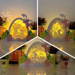 pack 3 bunny easter eggs box lamp decoration, easter paper lantern svg for cricut projects diy, easter shadow box svg