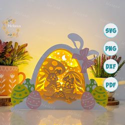 bunny easter 1 eggs box lamp decoration, easter egg paper lantern svg for cricut projects diy, easter shadow box svg