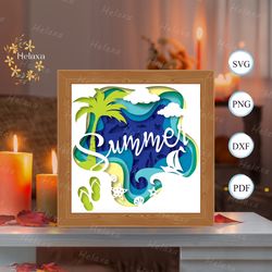 summer shadow box files, paper cut light box template files, shadow box paper cut, 3d papercut light box svg file diy