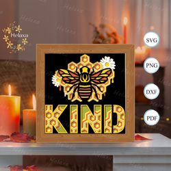 bee kind shadow box files, paper cut light box template files, shadow box paper cut, 3d papercut light box svg file diy