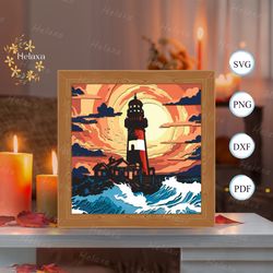 lighthouse 13 shadow box files, paper cut light box template files, shadow box paper cut, 3d papercut light box svg file