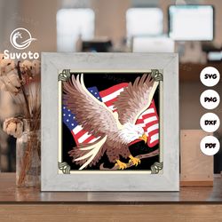 eagle american flag shadow box, cutting cricut, paper cut light box template file, 3d papercut light box svg file diy, s