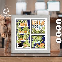 my garden shadow box files, paper cut light box template files, 3d papercut light box svg file diy, shadow box paper cut