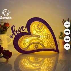 heart gear love box files, paper cut light box template files, 3d papercut love box svg file diy, love box paper cut