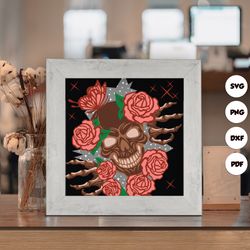 halloween skeleton shadow box files, paper cut light box template files, 3d papercut light box svg file diy, shadow box