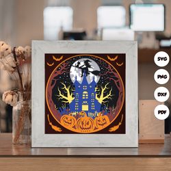 halloween shadow box files, paper cut light box template files, 3d papercut light box svg file diy, shadow box paper cut