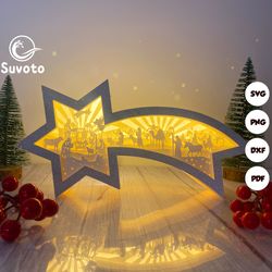 nativity scene 2 star box files, paper cut light box template files, 3d papercut star box svg file diy, star box paper c